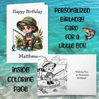Personalized Boy Fishing | Coloring Page Birthday Card
