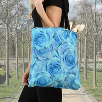 Opulent rose design in turquoise                   tote bag