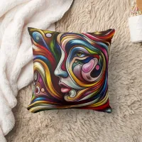 Colorful Abstract Portrait With Dynamic Swirls Throw Pillow