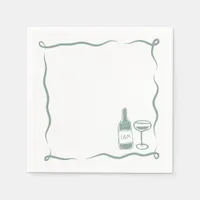 Whimsical Hand Drawn Wine Wedding Chic Sage Green Napkins