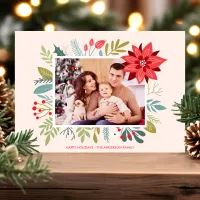 Pink Poinsettia Bouquet Christmas Photo Card