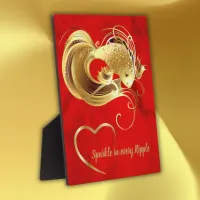 Gold goldfish on red foil monogram | plaque