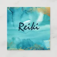 *~* Aqua Floral Gold  Healer Reiki Energy Square Business Card