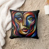 Vibrant Abstract Portrait With Colorful Stripes Throw Pillow