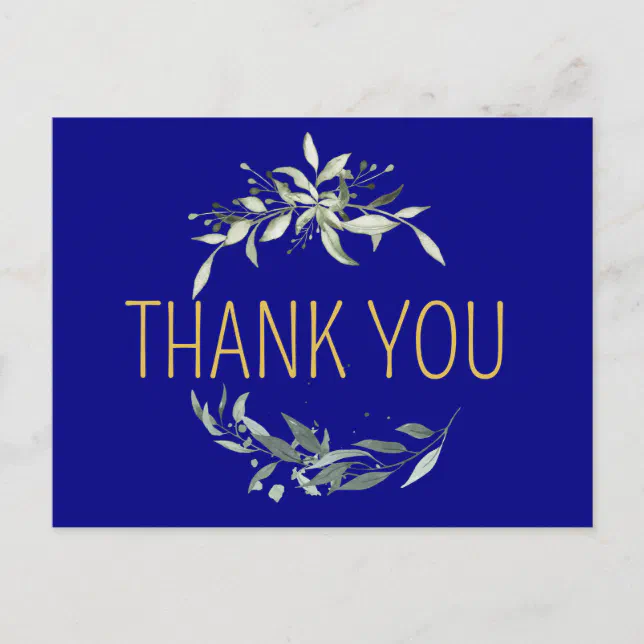 Simple Eucalyptus Greenery Navy Blue and Gold Postcard