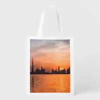 Sunset over a seaside town - watercolor grocery bag