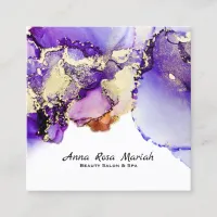 *~* Gorgeous Abstract Lavender Gold Gilded Bold Square Business Card