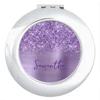 Glittery Light Purple Glam Script Name Compact Mirror