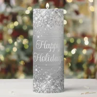 Silver Glitter and Foil Happy Holidays Pillar Candle