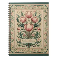 Tulip Flowers Emerald Ornament Medieval Notebook