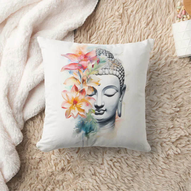 Portrait Buddha Charcoal Watercolor Art Throw Pillow