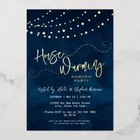 Modern Script Light String Housewarming Party Gold Foil Invitation