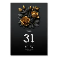 Black Gold Orange Roses Gothic Monogram Wedding  Table Number