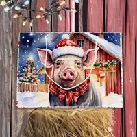 Cute Rustic Christmas Pig and Barn  Large Gift Bag