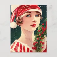 Vintage Christmas Lady Postcard