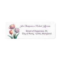 Romantic and Poetic Pastel Tulips Watercolor Label