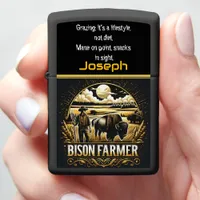 Bison Farmer at Sunset in Fields Zippo Lighter