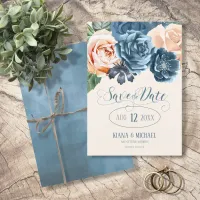 Roses Blue/Peach  Wedding Save the Date ID584