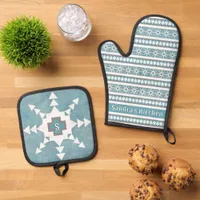 Southwest Winter Snowflakes & Pines Personalized Oven Mitt & Pot Holder Set