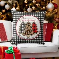 Leopard, Gingham and Buffalo Plaid Christmas Trees Throw Pillow