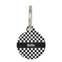 Black White Checker Pattern Pet ID Tag