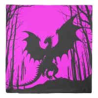 Black Silhouette Dragon on Pink - Fantasy | Duvet Cover