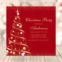 Elegant Red Sparkle Christmas Tree Party Invitation