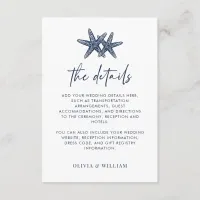 Starfish Modern Navy Blue Beach Wedding Details Enclosure Card