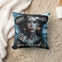 Pretty Gothic Witch with Tattoos Halloween Party Throw Pillow