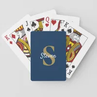 Monogram Name Navy Blue and Gold Poker Cards