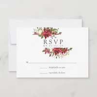 Burgundy Watercolor Floral Christmas Wedding RSVP Card