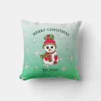 Merry Christmas Cute Snowman and Snowflakes Throw Pillow