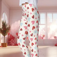 Cute Pink and Blue Valentine's Day Heart Pattern Leggings