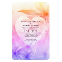 Floral Heart Orange Purple Dewdrops Wedding Invite Magnet
