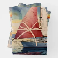 Boat watercolour on sea paint dripping wrapping paper sheets