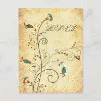 Teal Rustic Vintage Floral Wedding Invitation Postcard