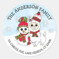 Personalized Name and Address Llama and Snowman Classic Round Sticker