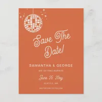 Retro Groovy 70s Ivory Disco Orange Save The Date Announcement Postcard