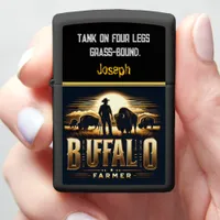 Buffalo Farmer Tending to Bison at Sunset Zippo Lighter