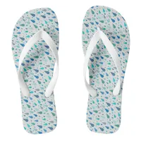 Rainy day pattern with blue raindrops flip flops