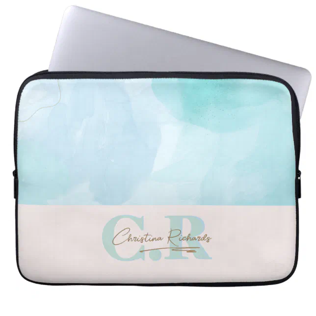 Modern Blue Teal Watercolor Laptop Sleeve