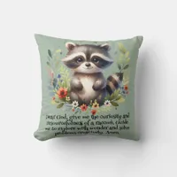 Raccoon Woodland Kids Christian Prayer on Blue |  Throw Pillow