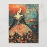 Red haired Woman in Fishscale Fashions Postcard