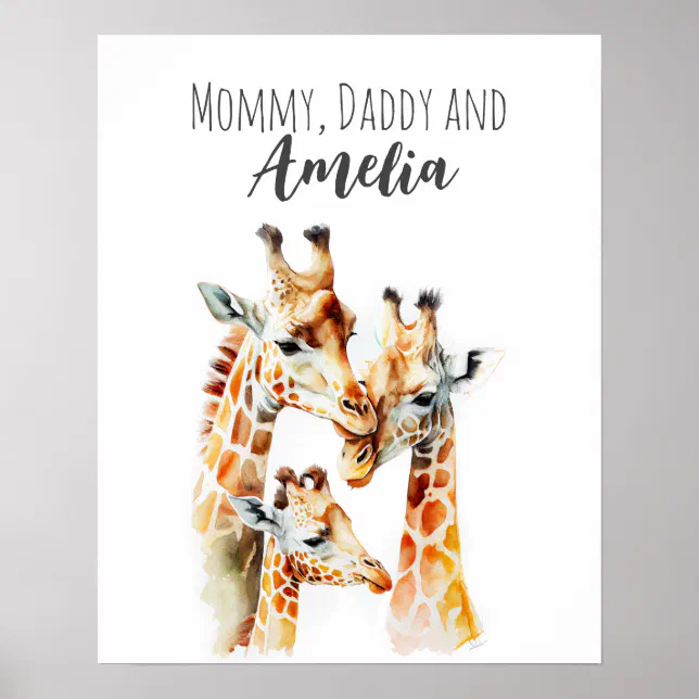Mommy, daddy & me | Giraffe | Animal Nursery Art Poster