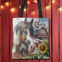 Pretty Pinto Brown and White Horse on Rustic Farm Tote Bag