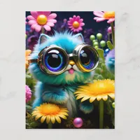 Colorful Adorable Kitten in Glasses Postcard