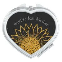 Elegant Sunflower Glitter Floral Mother's Day Compact Mirror