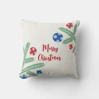 Christmas tree branch with snowflake decorations throw pillow