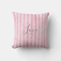 Pink White Stripes Hearts Love Throw Pillow