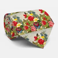 Vintage Flower Bouquet with Butterflies Neck Tie